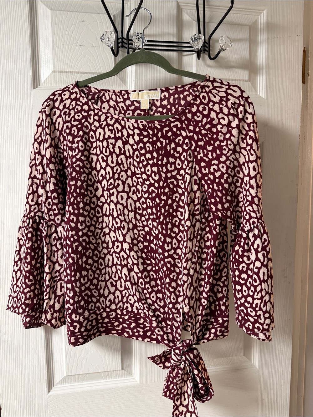 Michael Kors Burgundy and Cream Leopard Tie-Front Blouse